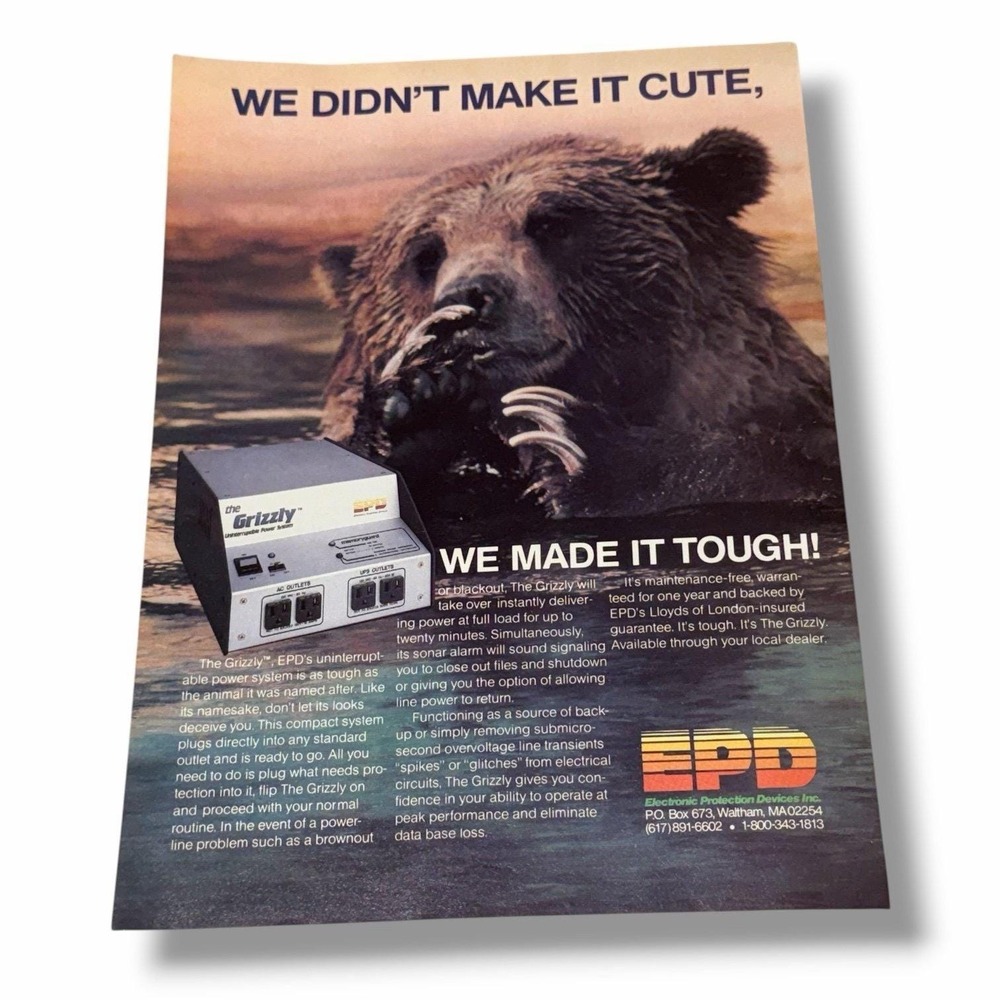 1983 EPD The Grizzly UPS Uninterruptible Power System Vintage Print Ad Q